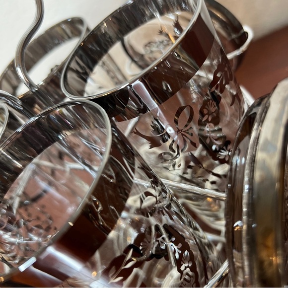 Vintage 25th Anniversay Silver Tone Tumbler & Coasters Set & Caddy 9 Piece Set - Picture 15 of 16